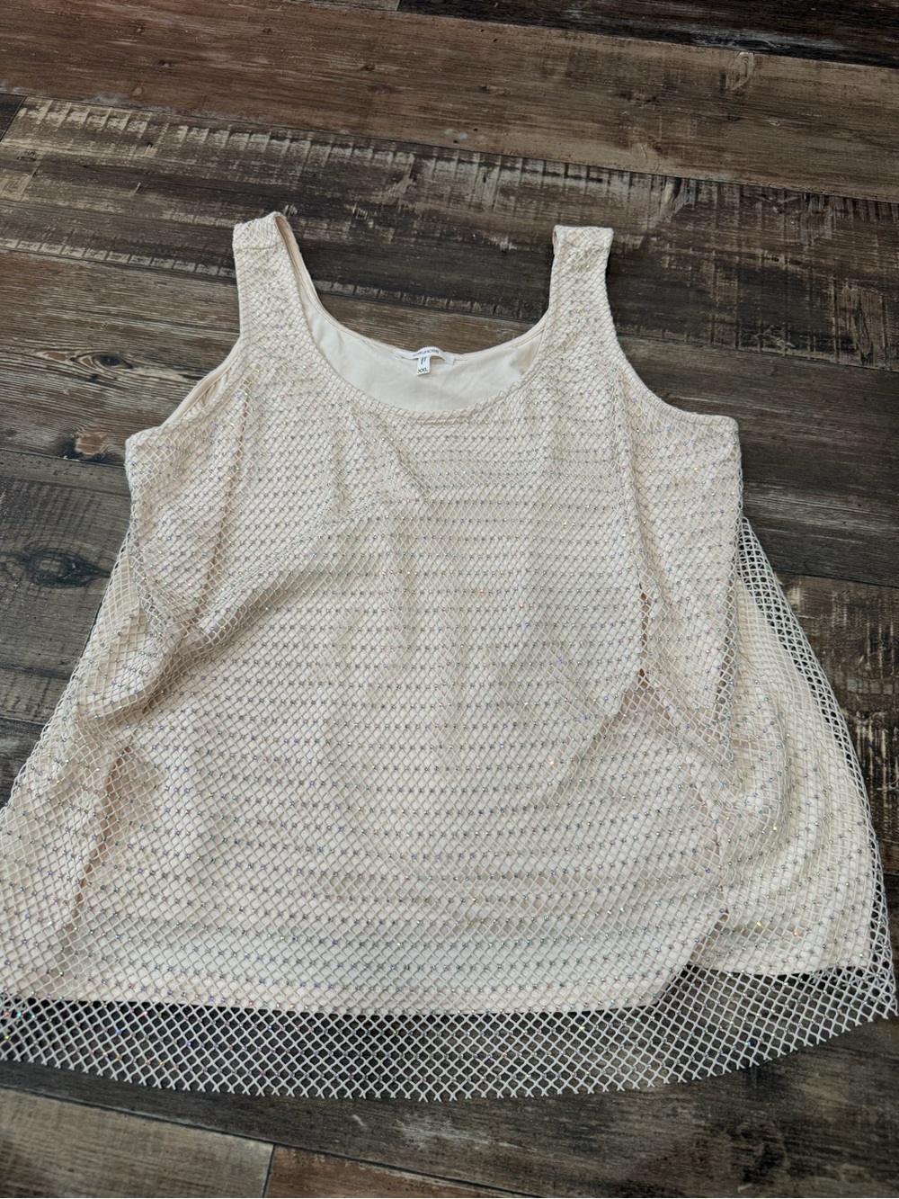 Maurices Cream Sparkly Mesh Overlay Tank